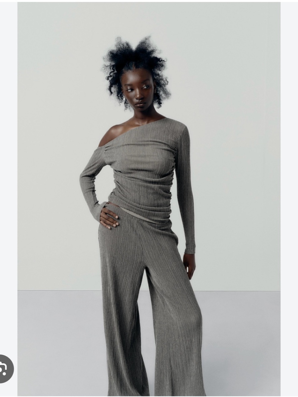 Ribbed One-Shoulder Wide-Leg Jumpsuit in Olive Gray